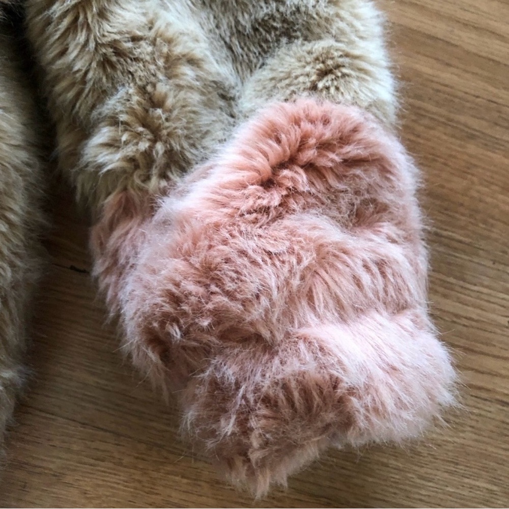 Zara Kids Tan Faux Fur Jacket with Pink Sleeves - Picture 5 of 7